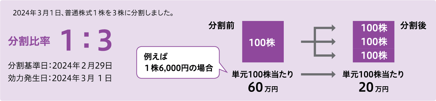 2024年３月１日、普通株式１株を３株に分割しました。
